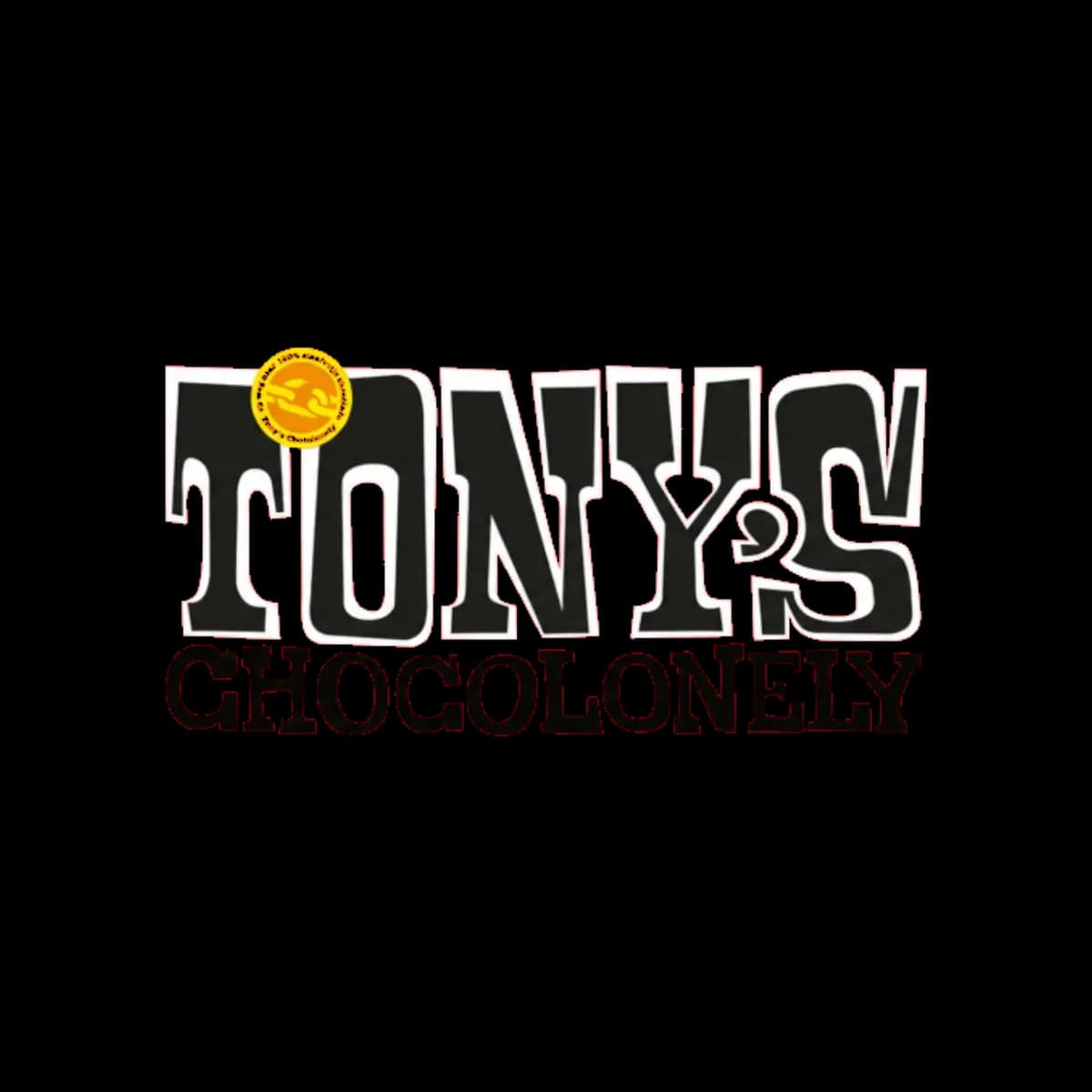 Graphic logo that reads Tony's Chocolonely in BW